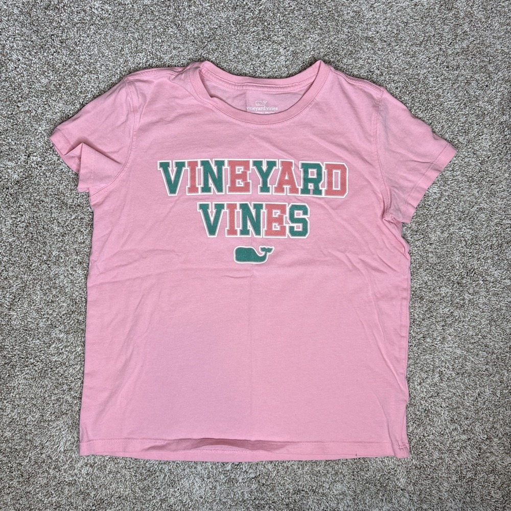 Vineyard Vines girls size M 10/12 short sleeve graphic Pink t-shirt sparkle Logo